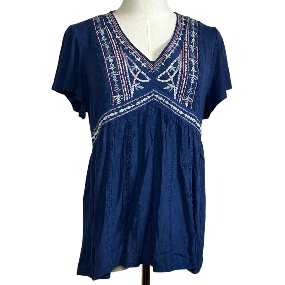 Knox Rose S Blue Embroidered Peasant Top Boho Casual Cottage Indie Twee Festival